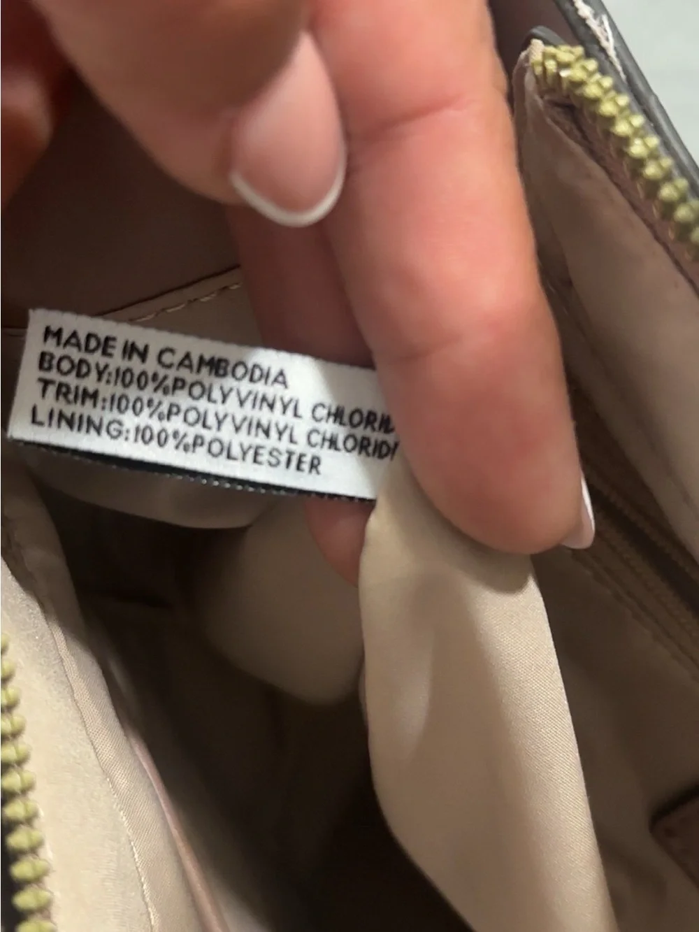 Nine West Taupe Satchel with Lilac Handles